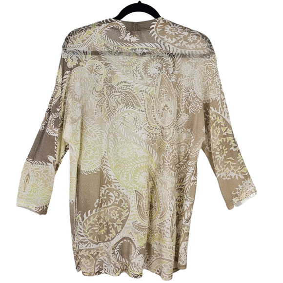 Chicos white lime taupe paisley print hilo cardigan sweater size 2 - Picture 4 of 7